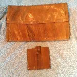 Eelskin clutch purse with matching wallet and two more items